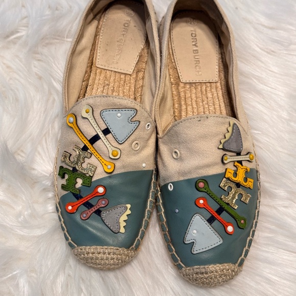 Tory Burch Shoes - Tory Burch Beige and Teal Espadrilles with Colorful Details